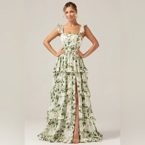 Green Printed Bridesmaid Dress